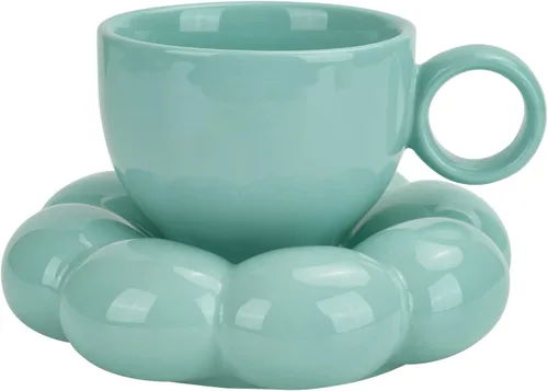 Miniatura 3 de Koythin - Juego de taza de café de cerámica con platillo, taza creativa y linda con posavasos de girasol para oficina y hogar, apta