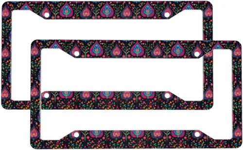 2 Pcs Car License Plate Frames for Women Men - Vintage Pattern A Print Solid Aluminum License Plate Cover for Car Accessories with Fasteners and