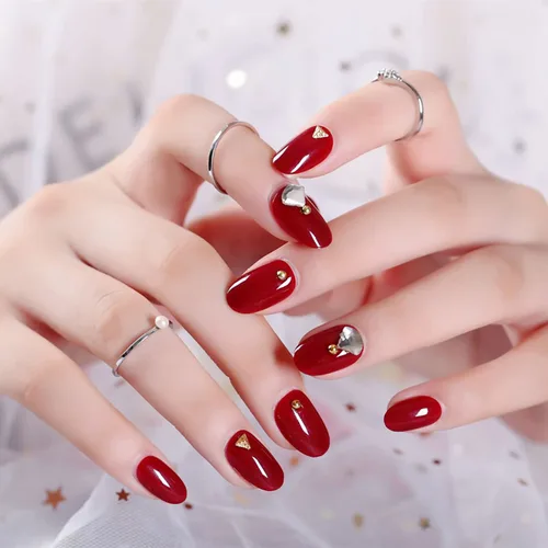 Miniatura 12 de Uñas postizas cortas ovaladas a presión de almendra, 24 unidades, cobertura completa, reutilizables, con pegamento, uñas adhesivas con diseños