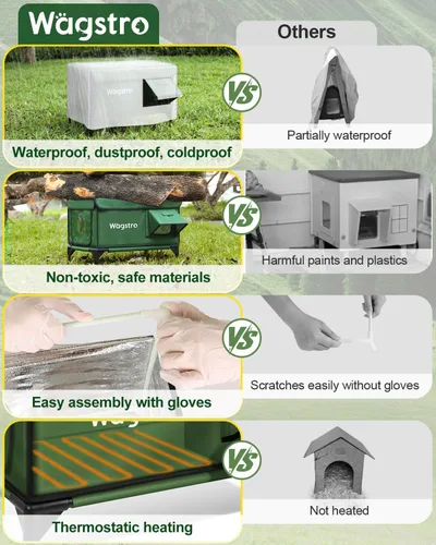 Miniatura 5 de Casa Calefaccionada para Gatos de Exterior, Casa Aislada Resistente a la Intemperie para Gatos de Exterior con Aleros Impermeables y Puerta de Verde
