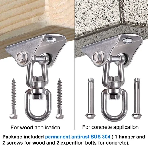 Miniatura 5 de SELEWARE Colgador de columpio de acero inoxidable resistente para techo Montaje en techo con giro libre Gancho de columpio Kit de accesorios