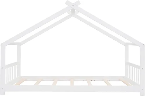 Miniatura 4 de Cama de casa de tamaño individual para niños, base de cama Montessori tamaño individual con cabecero y estribo, cama de madera para niños y niñas