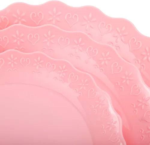 Miniatura 3 de Tosnail Paquete de 3 bandejas de plástico rosa para cupcakes de 3 niveles, soporte para postres con barra dorada de 3 estilos, bandejas de servir