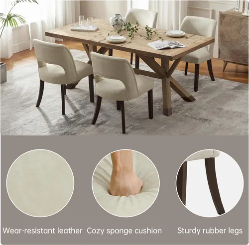 Miniatura 6 de VKNOW Juego de 2 sillas de comedor modernas, tapizadas de piel sintética, sillas de comedor, sillas de cocina, sillas de cena de granja para cocina