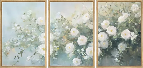 Miniatura 2 de SIGNWIN Impresión en Lienzo Enmarcado Arte de Pared Rosa Blanca Suave Floral Flores Delicadas en Floración Ilustraciones Modernas Bohemias Escénicas