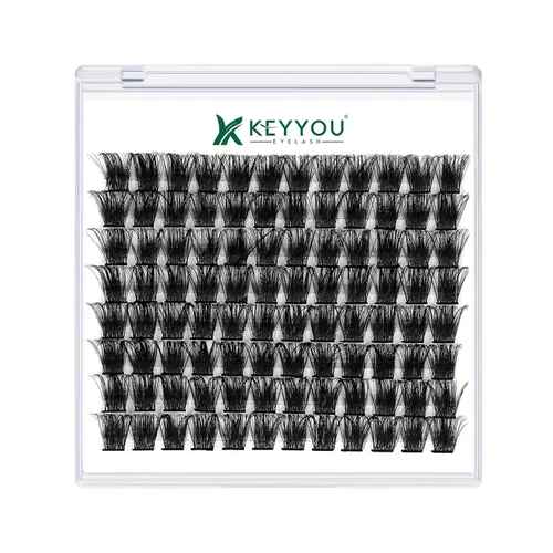 Miniatura 30 de KEYYOU Racimos de pestañas, 96 piezas de extensiones de pestañas DIY, rizado D de 16 mm, negro, realista, no irritante, fácil de colocar en casa