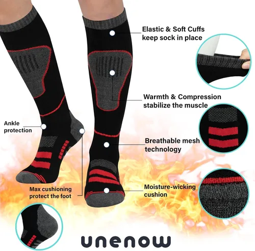 Miniatura 4 de Calcetines de esquí de lana merina, 2 pares, calcetines térmicos hasta la rodilla para snowboard, senderismo, clima frío, nieve, caza