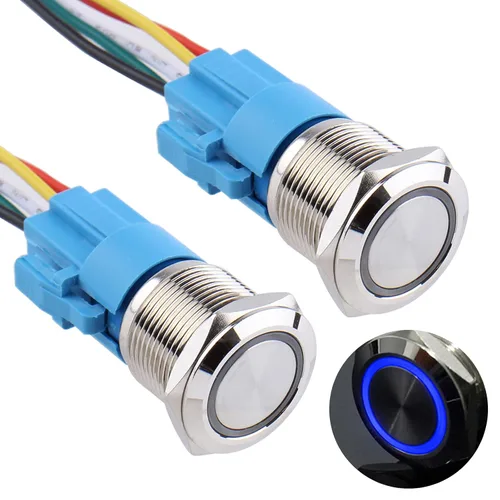 Miniatura 11 de 2 interruptores de botón de bloqueo de 0.630 in 12V-24V 1NO 1NC impermeable IP66 botón de metal autobloqueante para orificio de montaje de 5/8