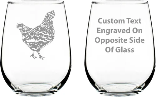Custom Hen Personalized Stemless Wine Glass - Chicken Themed Gifts and Decor for Women, Chicken Moms, Farmers Who Love Chickens - Large 17 Oz