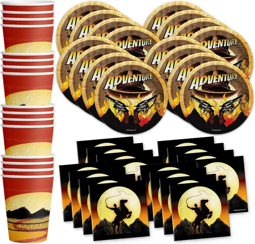 Miniatura 10 de Birthday Story Toy Cowboy - Juego de suministros para fiesta de cumpleaños, platos, servilletas, tazas, kit de vajilla para 16 Historia de cumpleaños
