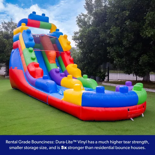 Miniatura 3 de HeroKiddo Tobogán acuático inflable de 16 pies de alto con piscina y soplador acoplables, PVC de grado comercial de 26 pies de largo, tobogán húmedo