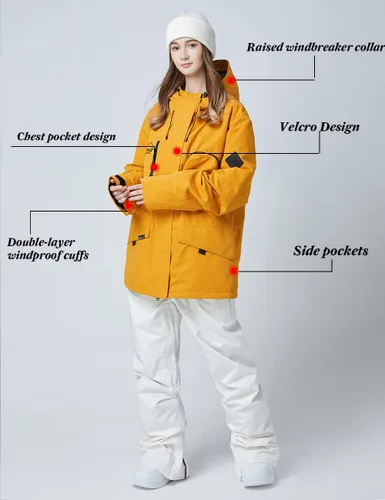 Miniatura 3 de Chaqueta de esquí para mujer, impermeable, chaqueta de nieve para invierno, resistente al viento, chaqueta de snowboard con capucha