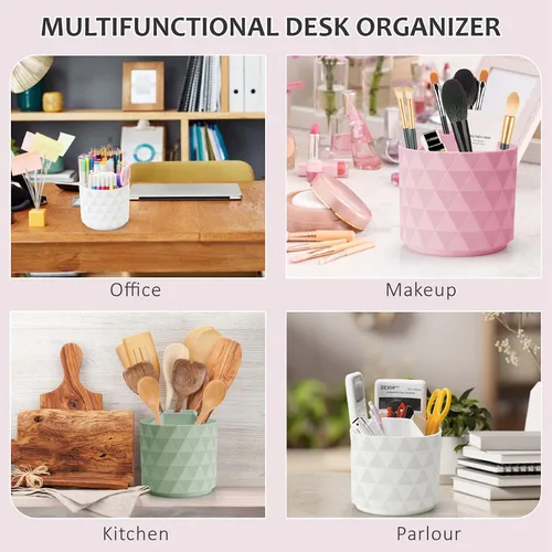Miniatura 6 de Organizador de escritorio Nuozme, soportes giratorios de 360 grados para bolígrafos y lápices, organizador de bolígrafos con patrón de diamante y 5