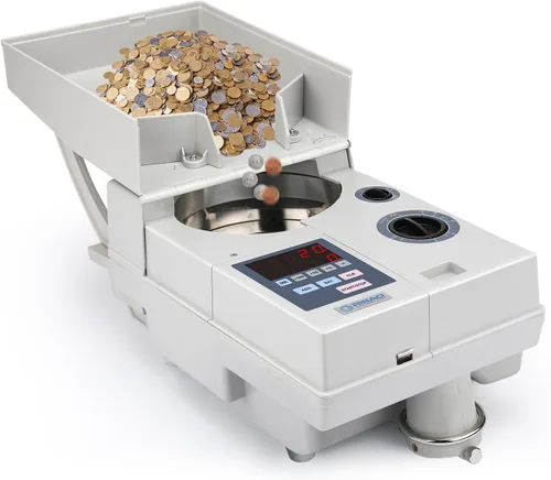 Ribao CS-10S Contador y Clasificador de Monedas Portátil de Alta Velocidad, Velocidad de Conteo de 1800 Monedas por Minuto, Capacidad de Tolva de