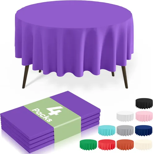 Miniatura 38 de misaya Paquete de 4 manteles desechables de plástico, mantel redondo impermeable de 84 pulgadas, a prueba de fugas y resistentes manteles Azul