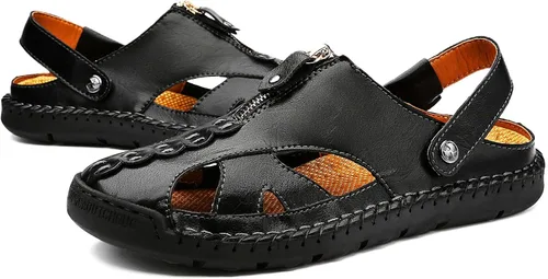 Miniatura 6 de JAMONWU Men's Casual Closed Toe Adjustable Leather Sandals Handmade Fisherman Beach Sandals