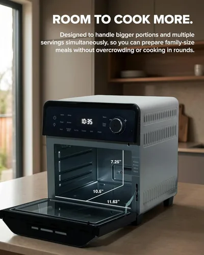 Miniatura 9 de Nuwave Horno freidora de aire 2026 y peine de parrilla, placa de parrilla alimentada con enchufe para el verdadero sabor y marcas de Char, puerta