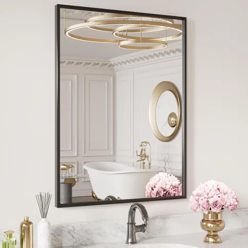 Miniatura 4 de LOAAO Espejo de Baño de Pared Rectangular Negro de 20"X30", Marco de Aleación de Aluminio Negro Mate, Vidrio Templado, se Cuelga Vertical u