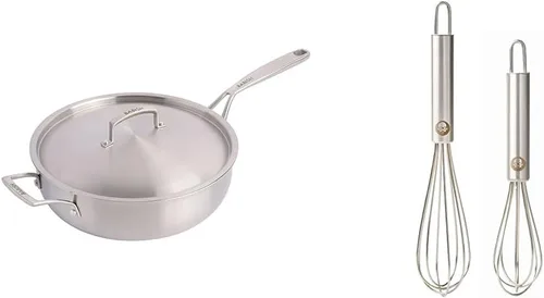 Miniatura 8 de Babish Sartén de acero inoxidable de tres capas de grado profesional con tapa, 5 cuartos de galón y 12 pulgadas de acero inoxidable triple de grado