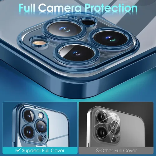 Miniatura 3 de Supdeal Funda transparente para iPhone 12 Pro, no amarillea, protección de cámara, probada en caídas de grado militar, transparente, a prueba de Azul