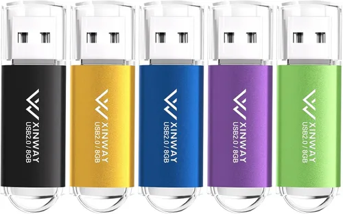 Memoria USB 2.0 de 8 GB, unidades de memoria USB 2.0 con cremallera, paquete de 5 colores mezclados: negro, azul, verde, dorado, morado