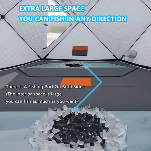 Miniatura 4 de Portable Pop-Up Ice Fishing Tent for 6-10 Persons, 420D Insulated Shelter with Stove Jack, Anchors & Carry Bag, Winter Fishing Mat (260x260x170cm)