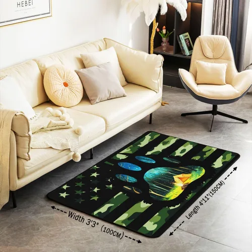 Miniatura 3 de Erosebridal American Flag Area Rugs 3x5 for Bedside Kitchen Army Green Camo Washable Rug Bear Claw Hunting Theme Decorative Accent Rug Camoflage