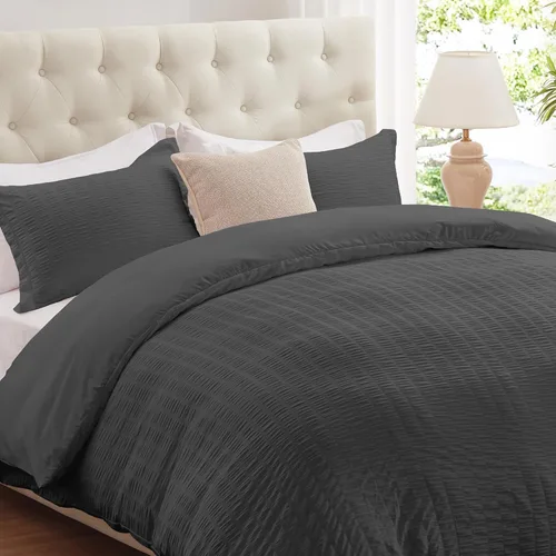 Miniatura 10 de Cozyide Beige Queen Duvet Cover Set, 3 Pieces Soft Seersucker Queen Size Duvet Cover with Zipper Closure and Corner Ties, 90"x90" Duvet Cover with 2