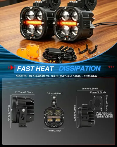 Miniatura 6 de BraveWAY Luces de conducción de motocicleta de 3 pulgadas, luces antiniebla LED de 120 W con DRL, 4 modos estroboscópicos, haz ámbar y blanco, focos