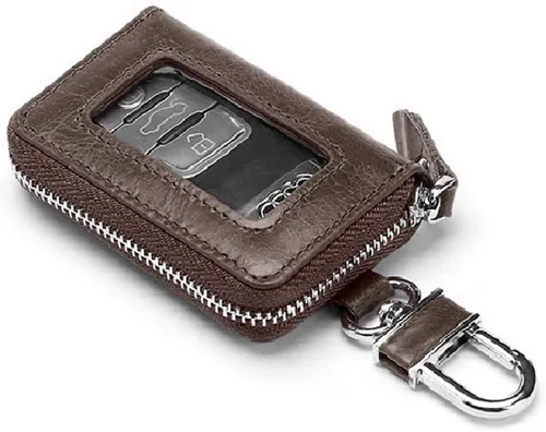 BAKUN Mini funda de cuero premium para llaves de coche, llavero inteligente para coche, cartera con cremallera para llavero remoto