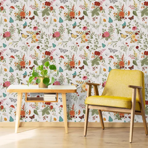 Miniatura 4 de VEELIKE Papel tapiz de 17.7 x 118 pulgadas con diseño de mariposas y caléndulas florales, para dormitorio, baño, guardería, papel de contacto floral
