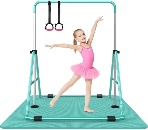 Miniatura 8 de SHIWEI Barra de gimnasia para niños, barra de gimnasia plegable con 5 alturas ajustables, equipo de entrenamiento expandible para interiores