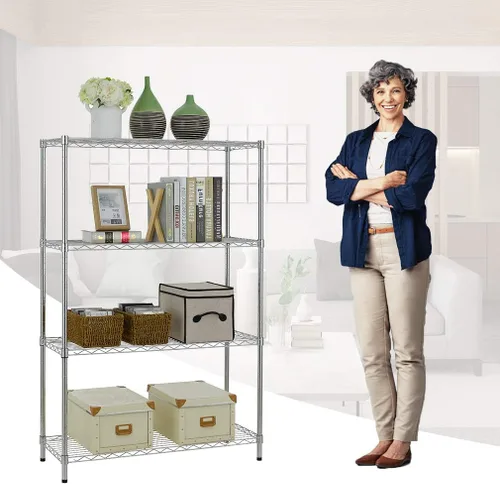 Miniatura 4 de Estantería de 4 niveles de metal BestOffice ajustable con alambre de acero de 36x14x54 Cromo