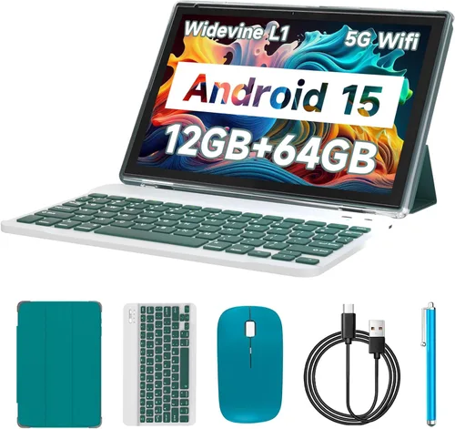 Miniatura 9 de Tablet Android 15, 10 pulgadas 12 GB RAM+64 GB ROM/1 TB (máx.), tabletas 2 en 1 con funda de teclado y mouse Stylus, procesador de cuatro núcleos