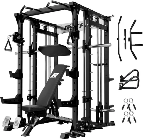 Miniatura 19 de RitFit Máquina Buffalo Smith, jaula eléctrica con sistema LAT-Pull Down y sistema de cruce de cables, estante de sentadillas todo en uno