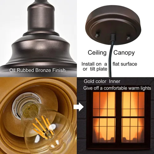 Miniatura 4 de Paquete de 3 Luces Colgantes de Estilo Granja Ajustables Iluminación Colgante para Isla de Cocina Industrial Luces Colgantes de Granero Sobre Isla