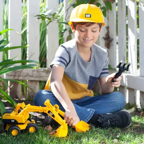 Miniatura 8 de CAT Juguetes de Construcción, Set de Arena de Excavadora Juguetes de Exterior - Camión Volquete de Juguete CAT de 10" y Cargadora, Casco, Pala