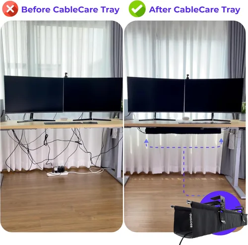 Miniatura 7 de Ascrono Bandeja de organización de cables original sin taladros debajo del escritorio de 14.1 pulgadas, organizador de cables de tela negra de alta