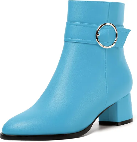 Miniatura 13 de NUMALEO Botas de tobillo de mujer con cremallera mate, puntera redonda, para fiesta, con tacón bajo grueso sólido, 5 cm