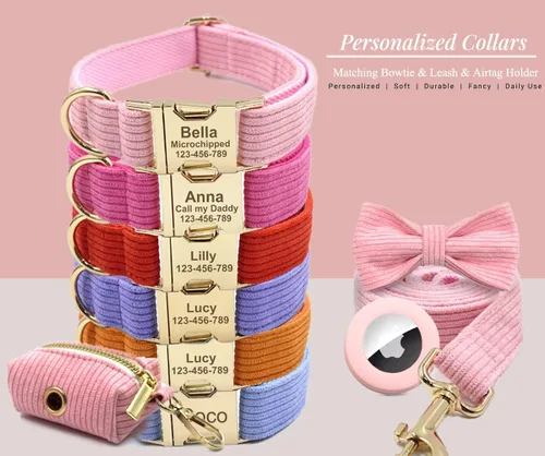 Miniatura 2 de Collares de perro personalizados con hebilla metálica - Collares de mascota con nombre y número de teléfono personalizados para razas pequeñas