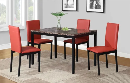 Miniatura 11 de Roundhill Furniture Juego de comedor de metal Citico de 5 piezas con tapa de mármol sintético laminado, color negro