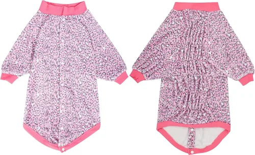 Miniatura 9 de LovinPet Chaqueta para mastín, ropa de invierno ligera de franela mejorada, tela agradable a la piel, ropa fina con estampado de leopardo rosa