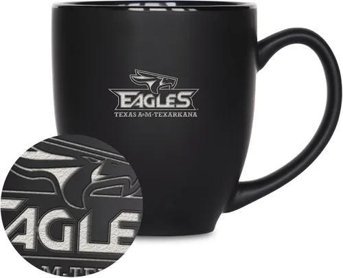 Miniatura 208 de Rico Industries - Taza de cerámica mate negra con grabado láser estándar de 15oz para NCAA (escuelas T & U) - Para bebidas calientes o frías