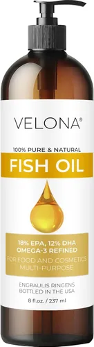 velona - Aceite de pescado omega-3, 8 onzas líquidas, aceite portador 100% puro y natural, refinado, vitamina E, D, omega-3, cocina, cara, cuerpo,