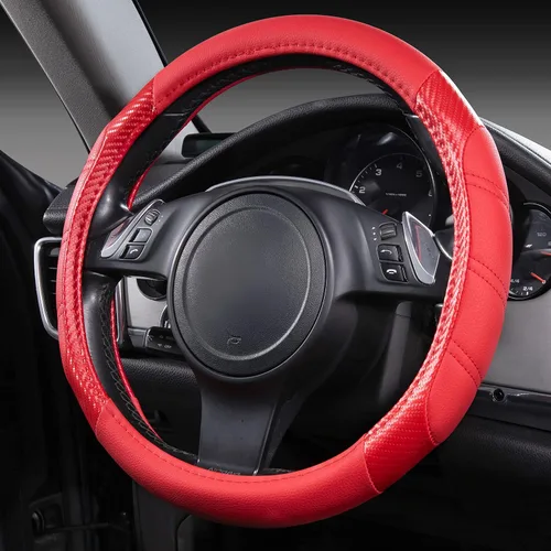 Miniatura 16 de CAR PASS Funda para volante deportiva de cuero de microfibra con veta de madera de 14.5-15 pulgadas, universal, se adapta al 95% de camiones, SUV