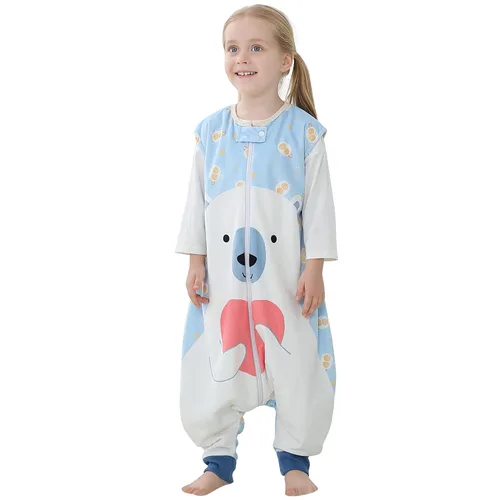 MICHLEY - Saco de dormir para niños pequeños con pies, recién nacidos, bebés sin mangas, saco de dormir con cremallera de 2 vías, manta portátil Oso