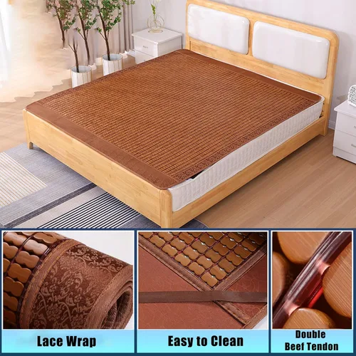 Miniatura 3 de Colchoneta de verano para dormir, colchón de bambú refrescante, tapete de bambú carbonizado Mahjong, almohadilla de enfriamiento plegable de doble