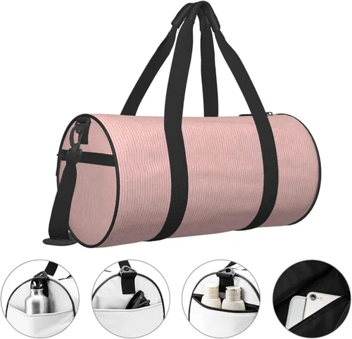 Miniatura 3 de Large Duffle Bag for Travel - Retro gold pink pinstripe print Gym Bag for Women Men, Travel Foldable Bags for Women Men with Zippered Multiple