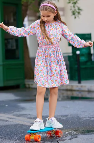 Miniatura 5 de Vestido floral con cintura fruncida para niñas, ropa de juego para la iglesia, vacaciones, vestido midi suave con bolsillos
