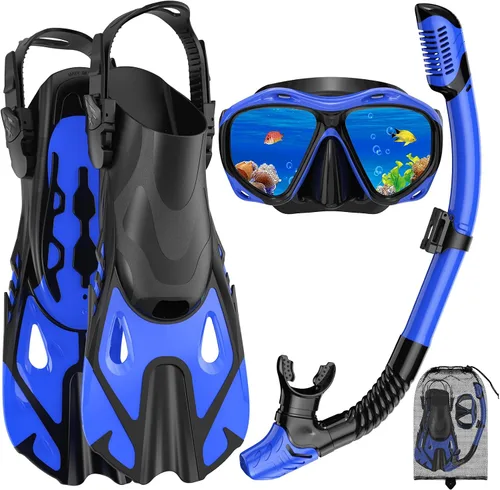 Miniatura 8 de Snorkeling Gear for Adults, Mask Fin Snorkel Set, Dry Top Snorkel Mask, Panoramic View Anti-Leak Anti-Fog 3 in 1 Snorkeling Kit Travel Diving